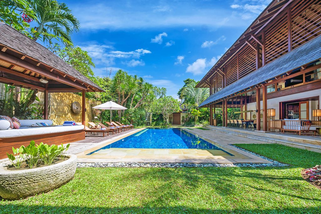 Spacious Tropical Garden at Villa Windu Sari Seminyak Bali.